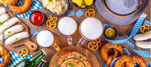 Fotografija Oktoberfest munich traditional festival menu foods - bavarian sausages, pretzel