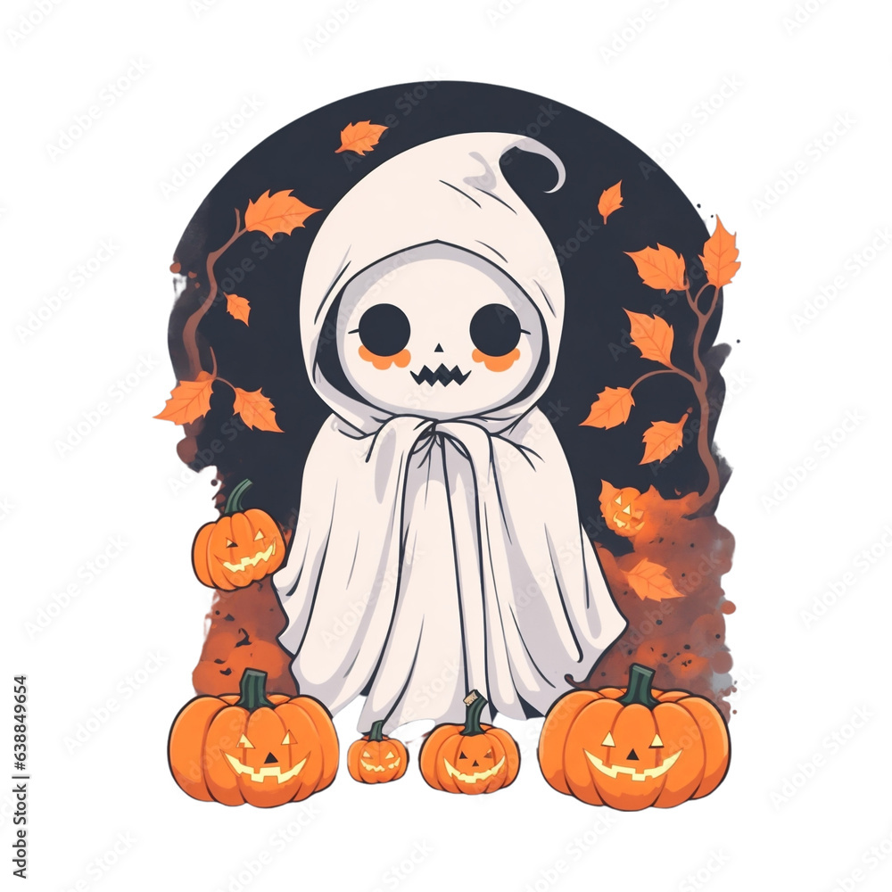 ghost with jack-o'-lantern kawaii graphic for t shirt ghost with jack-o'-lantern kawaii graphic for t shirt
