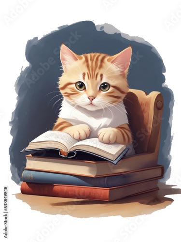 luffy cat reading a book on a light background