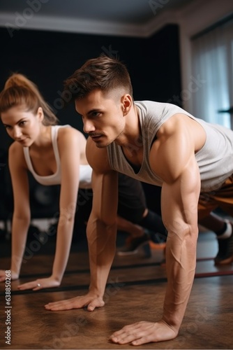full length shot of a young man doing push ups while his girlfriend watches him during their workout