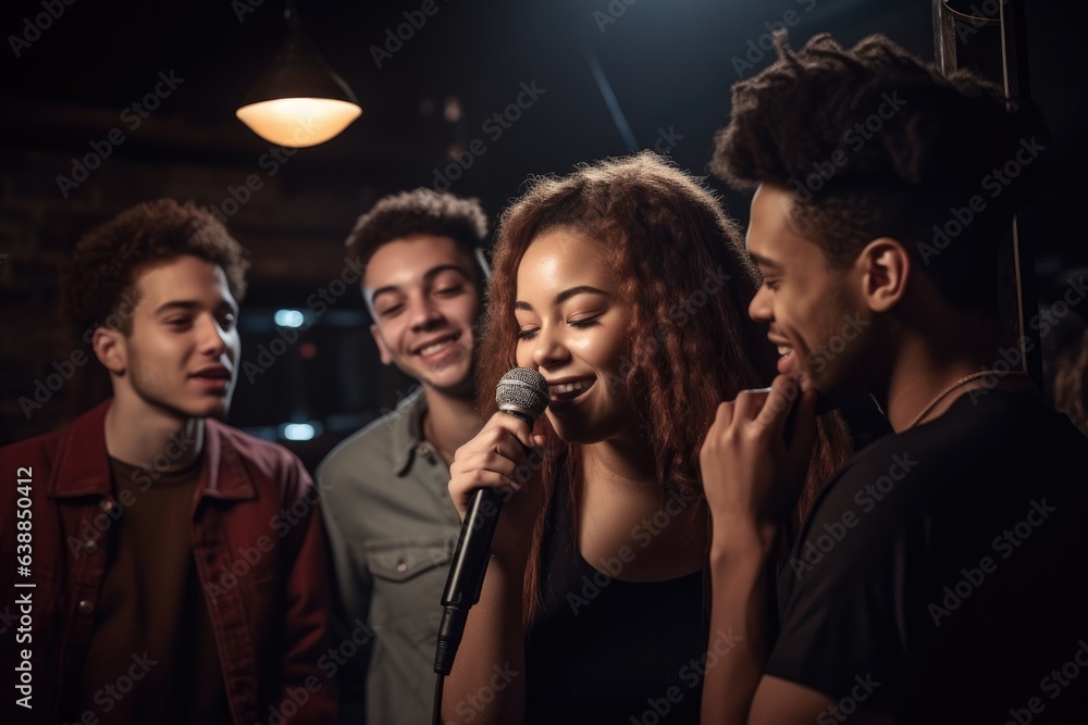 shot of a group of young friends enjoying themselves at an open mic event