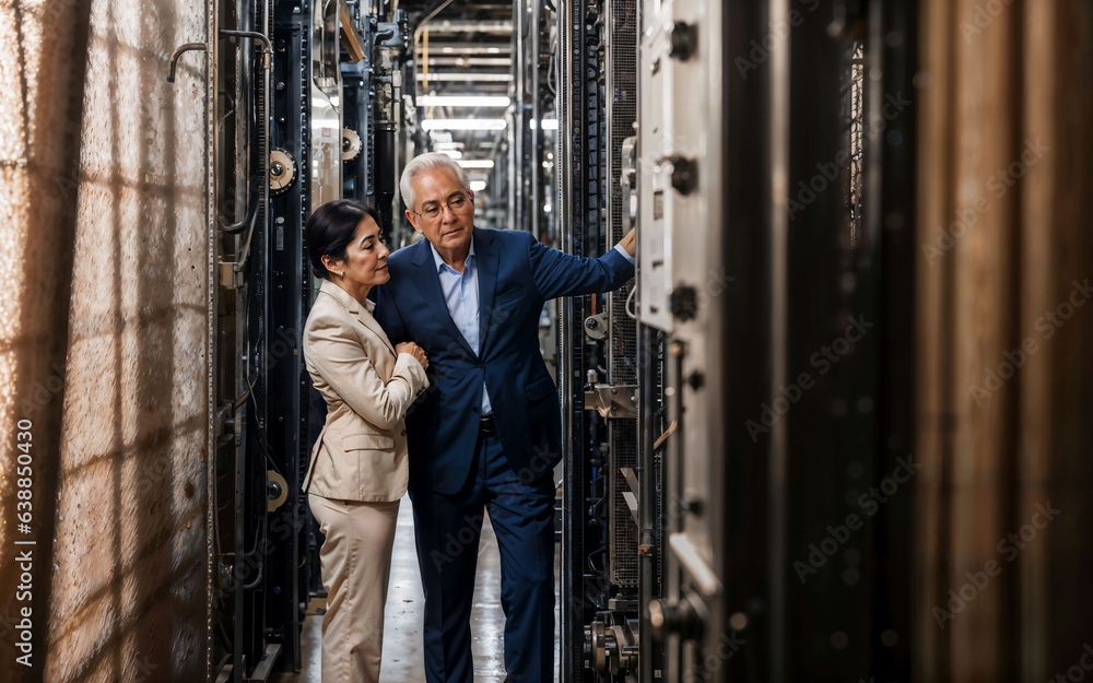 photo of working entrepreneur woman at factory with machine and worker, generative AI photo of working entrepreneur woman at factory with machine and worker, generative AI