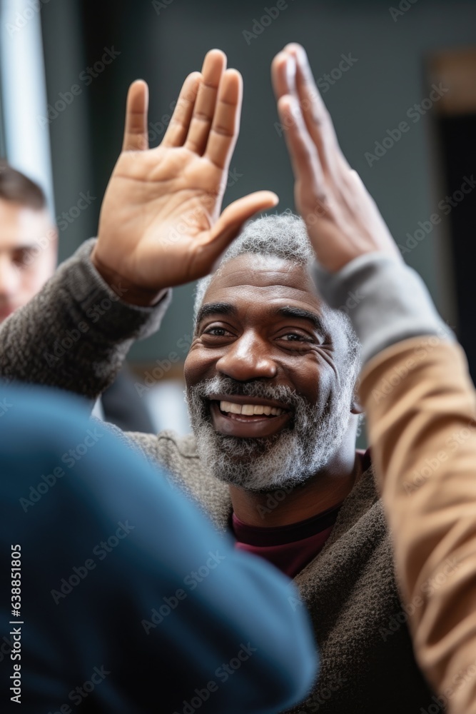 shot of a man high fiving someone during an educational workshop shot of a man high fiving someone during an educational workshop