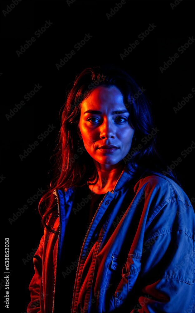 photo of beautiful woman with mixed red and blue lighting , generative AI photo of beautiful woman with mixed red and blue lighting , generative AI