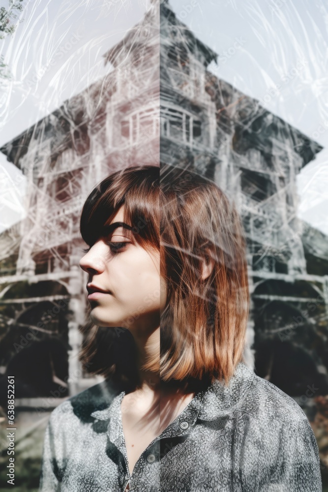 Obraz premium multiple exposure shot of a young woman in front of an architectural structure
