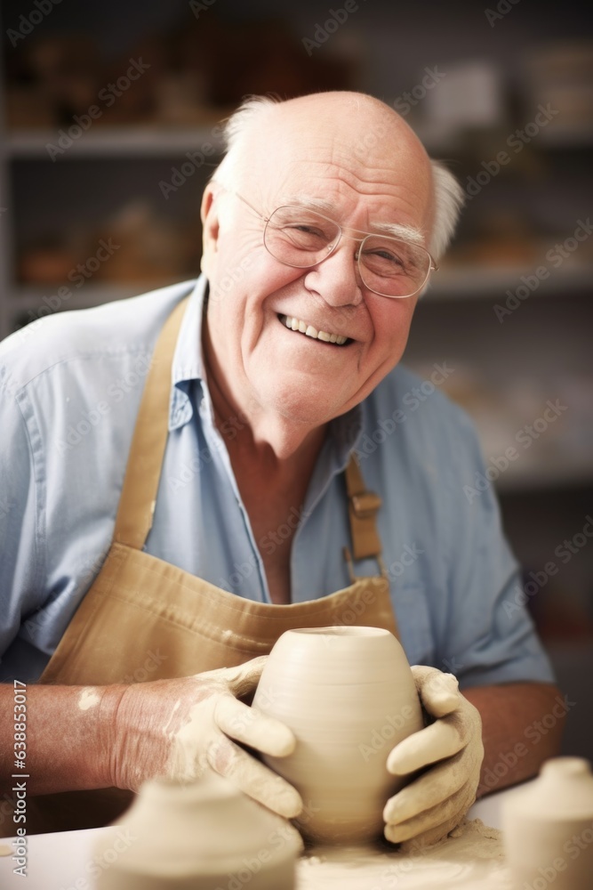 portrait of a senior man smiling at the camera while working with clay portrait of a senior man smiling at the camera while working with clay