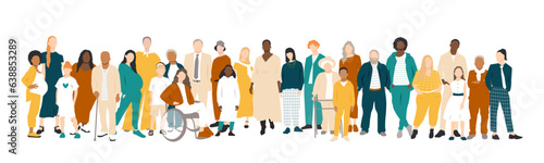 People stand side by side together. Flat vector illustration.