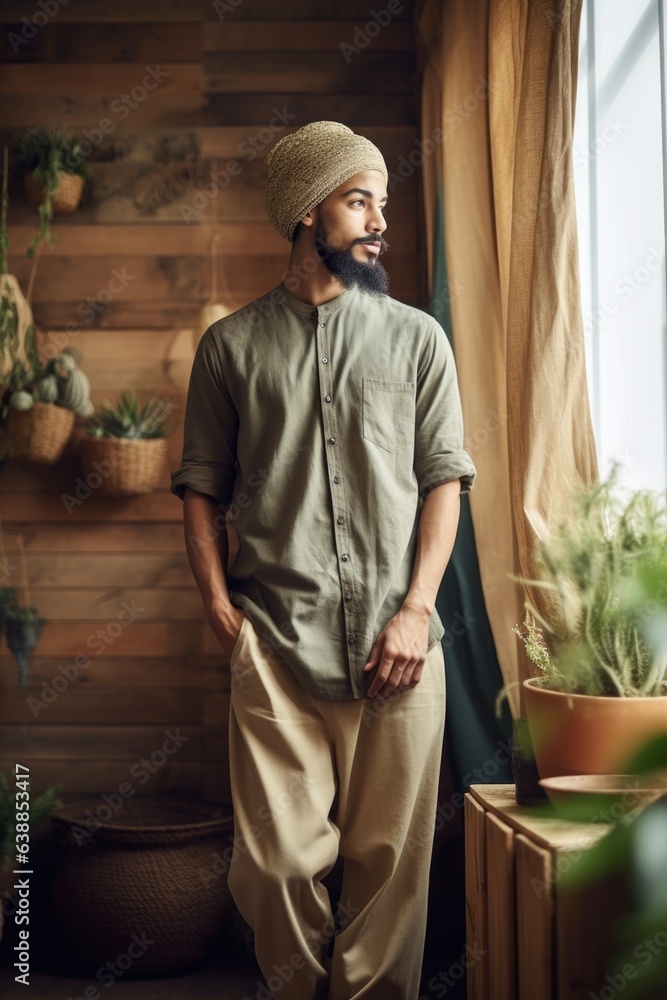 cropped shot of a man in sustainable clothing standing indoors cropped shot of a man in sustainable clothing standing indoors