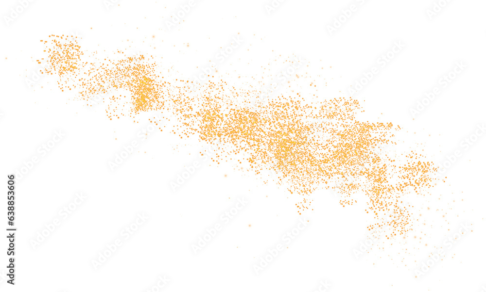 Golden scattering of small particles of sugar crystals, flying salt, top view of baking flour. Golden powder, powdered sugar explosion isolated on transparent background. PNG. Golden scattering of small particles of sugar crystals, flying salt, top view of baking flour. Golden powder, powdered sugar explosion isolated on transparent background. PNG.