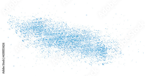 Blue scattering of small particles of sugar crystals, flying salt, top view of baking flour. Blue powder, powdered sugar explosion isolated on transparent background. PNG.
