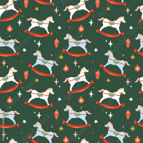 Rocking horse Christmas nutcracker ballet pattern.  Seamless holiday background for gift wrap, fabric print, wallpaper, notebook cover etc. 