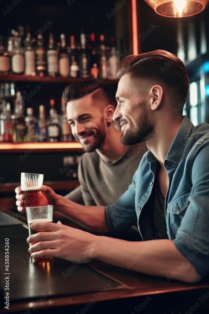 cropped shot of a two friends sharing a drink at the bar