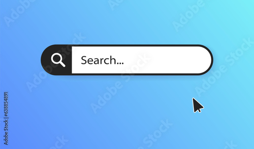 Internet search icon on blue background: magnifying glass and search bar. Online navigation, website search. (EPS 10)