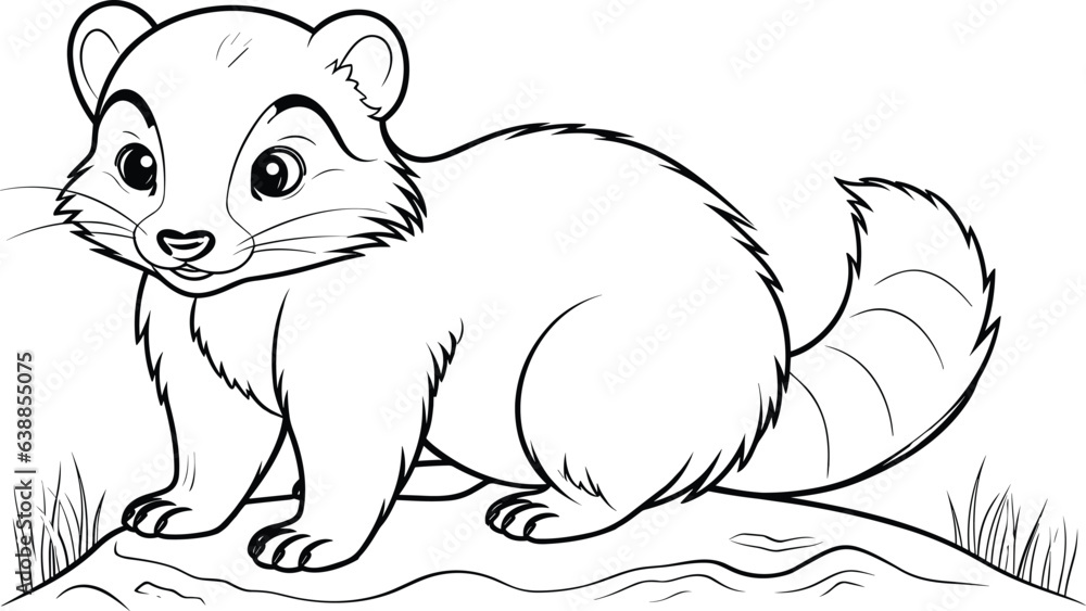 Coloring page. Little cute badger stands and smiles Coloring page. Little cute badger stands and smiles