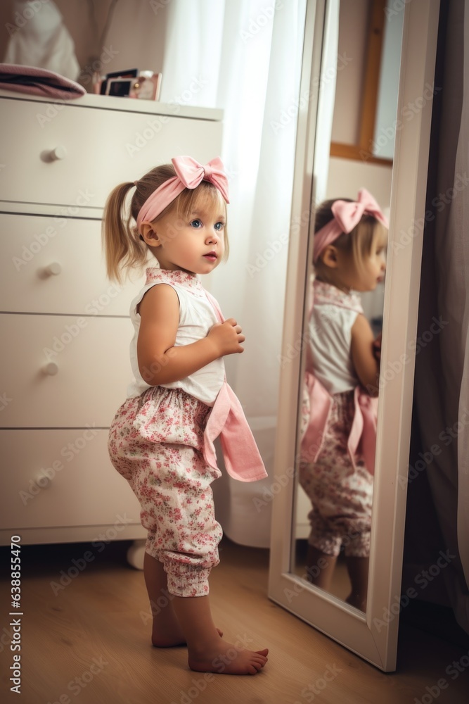 portrait of an adorable little girl dressing up in front of a mirror portrait of an adorable little girl dressing up in front of a mirror