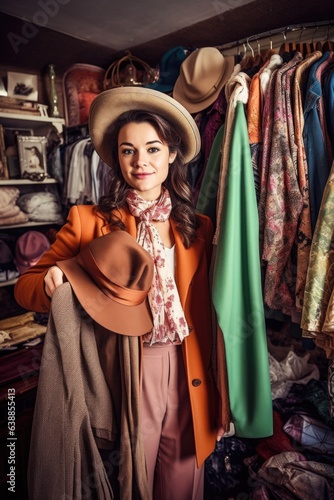 shot of a woman holding an array of clothing from her vintage boutique