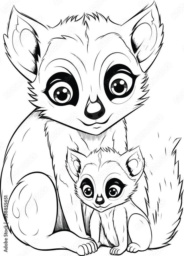 Coloring pages. Mother meerkat with her cute baby Coloring pages. Mother meerkat with her cute baby