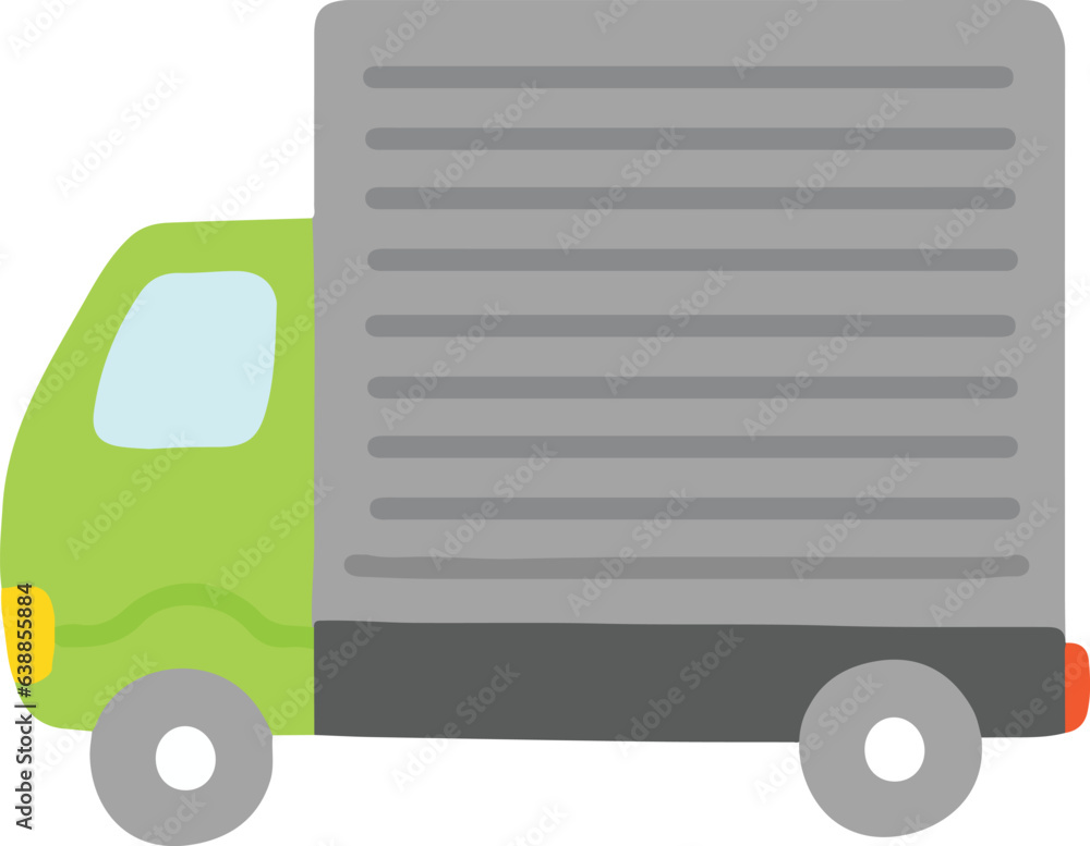 Simple and cute flat colored green truck illustration