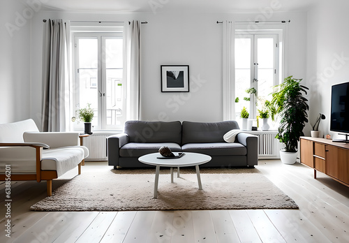Modern living room with sofa,Generative AI