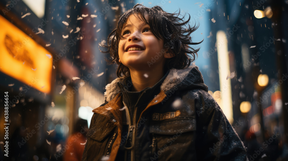 photo of a kid playing , snow filling the air at Shibuya Tokyo, ai generated. photo of a kid playing , snow filling the air at Shibuya Tokyo, ai generated.