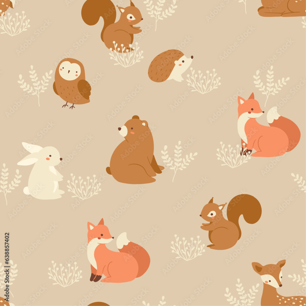 Obraz premium Vector seamless pattern with cute forest animals