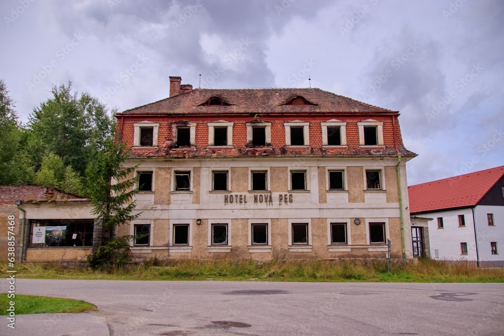 Very old hotel building without windows at Nova Pec, Czech republic