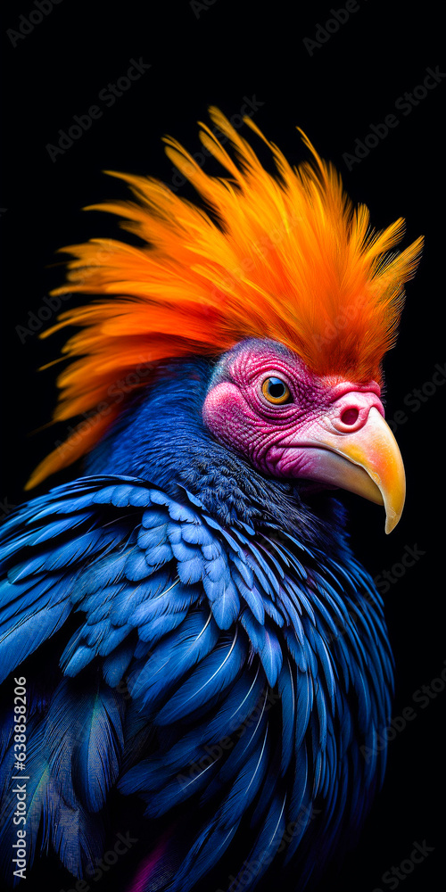 Portrait d'oiseau sauvage coloré sur fond noir 