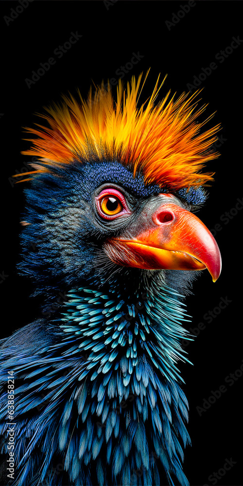 Portrait d'oiseau sauvage coloré sur fond noir 