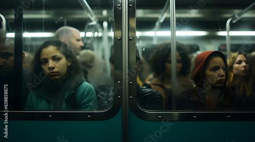 The passengers on the crowded subway at peak hour