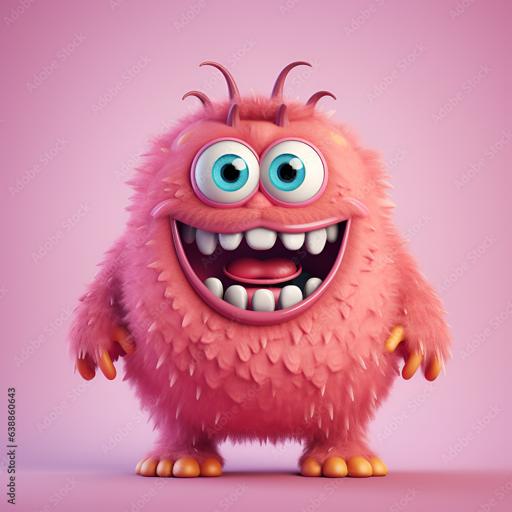Funny monster with pink background - generative AI