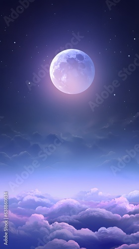 Purple and blue gradient night mystical moonlight moon with fluffy magical clouds phone hd background wallpaper  ai generated
