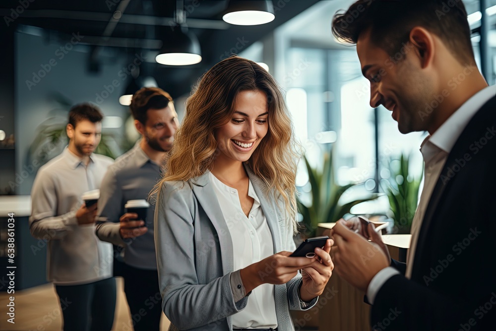 A couple looking at a smartphone together created with Generative AI technology A couple looking at a smartphone together created with Generative AI technology