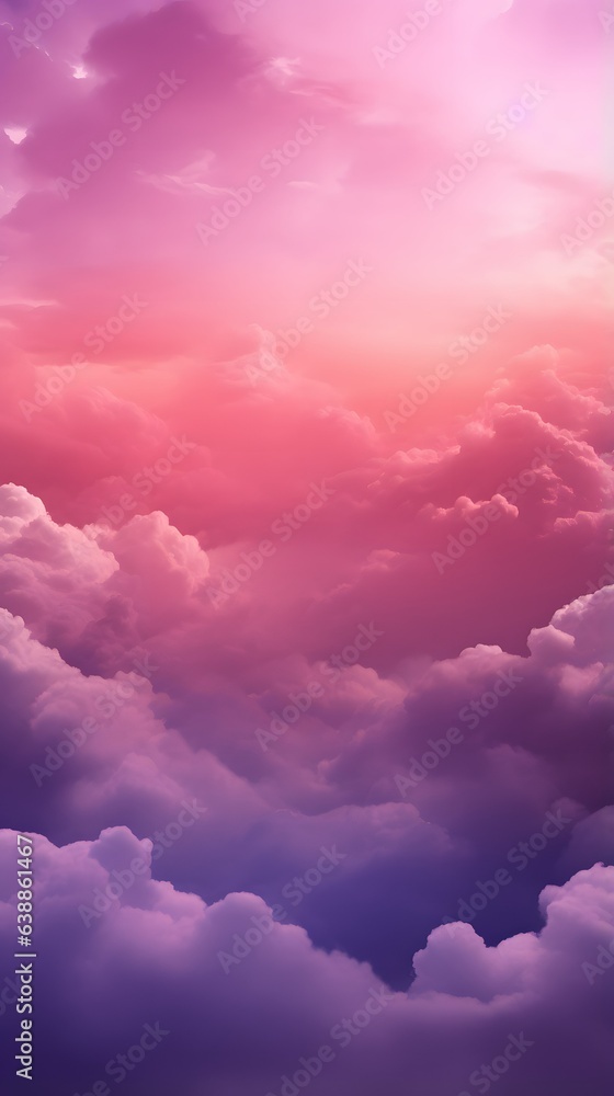 Pastel warm color gradient mystical sunlight sky with fluffy clouds phone hd background wallpaper, ai generated