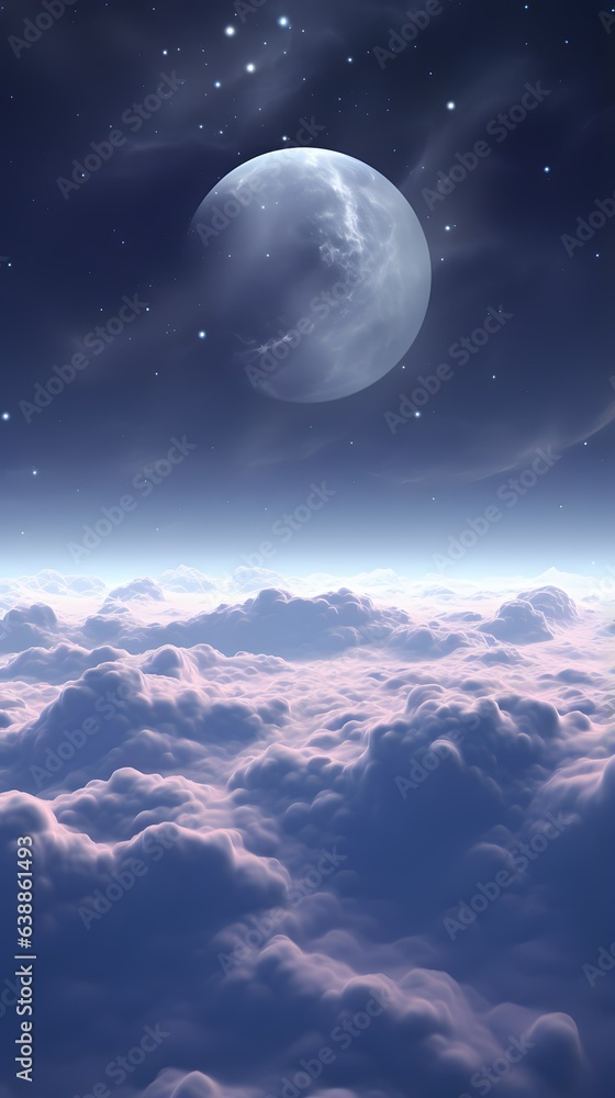 Dark gradient night mystical moonlight eclipse moon with fluffy clouds phone hd background wallpaper, ai generated