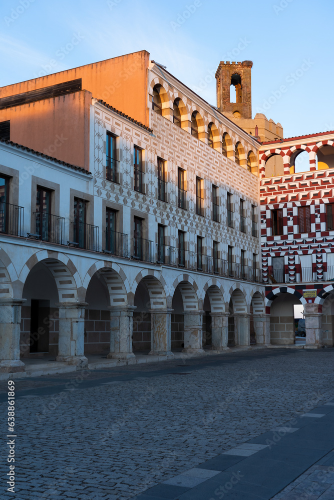 High square (Plaza Alta) of Badajoz in a sunny day, Extremadura, Spain
