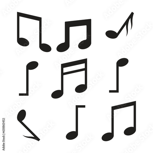 Music Notes Icons Vector In Trendy Flat Style, Musical Notes Vector Illustration, Melody, Tune, Rhythm, Opera, Lyric Sign, Composition, Cords, Design Elements, Tone Musical Notes On White Background photo