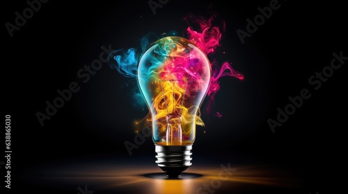 lightbulb Idea concept with colorful liquidof splashing Unique Creative idea on black background, Generative AI
