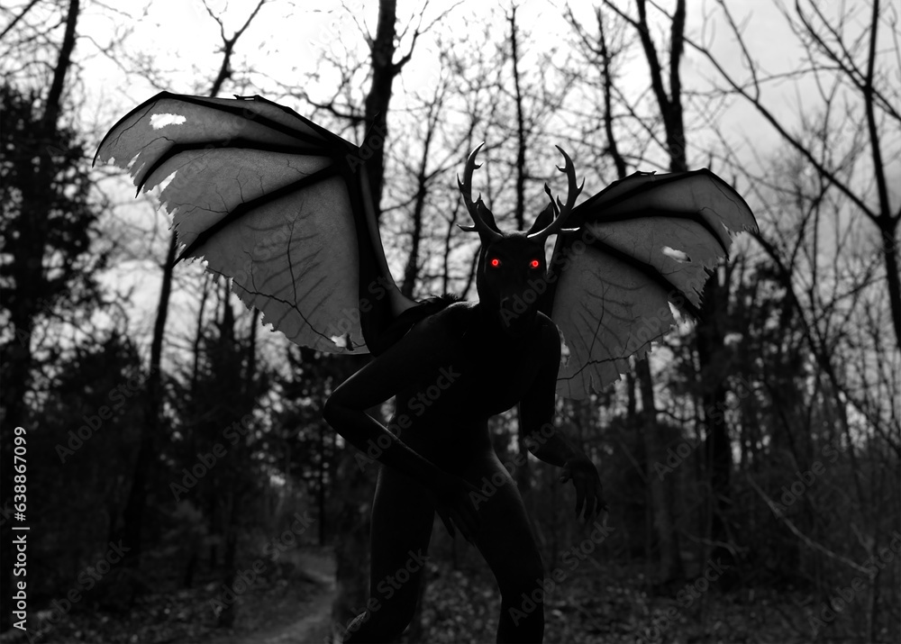 3d illustration of the Jersey Devil of North American Folklore in black
