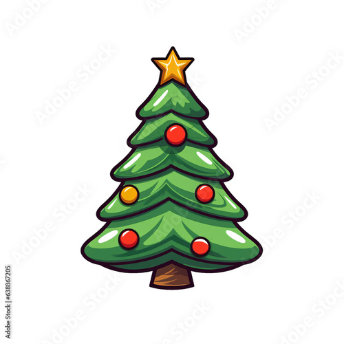 Cartoon illustration, clip art icon of a Christmas tree isolated on transparent background 
