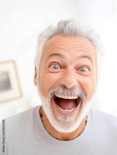 Senior laughing happily, ge...