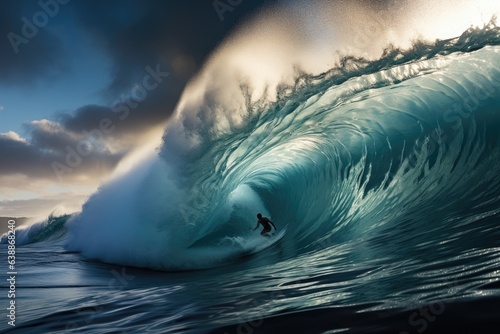 Exhilaration of a surfer riding massive waves © YouraPechkin