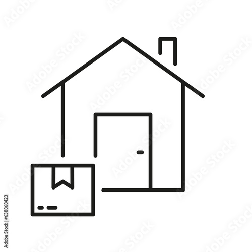 Home Delivery Service Line Icon. Parcel Package Shipping To House Outline Sign. Address Delivery Symbol. Order Shipping To The Door Linear Pictogram. Editable Stroke. Isolated Vector Illustration