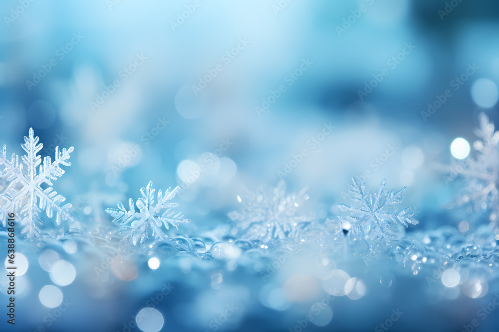 Christmas background with snowflakes on a blue bokeh background AI Generative Christmas background with snowflakes on a blue bokeh background AI Generative