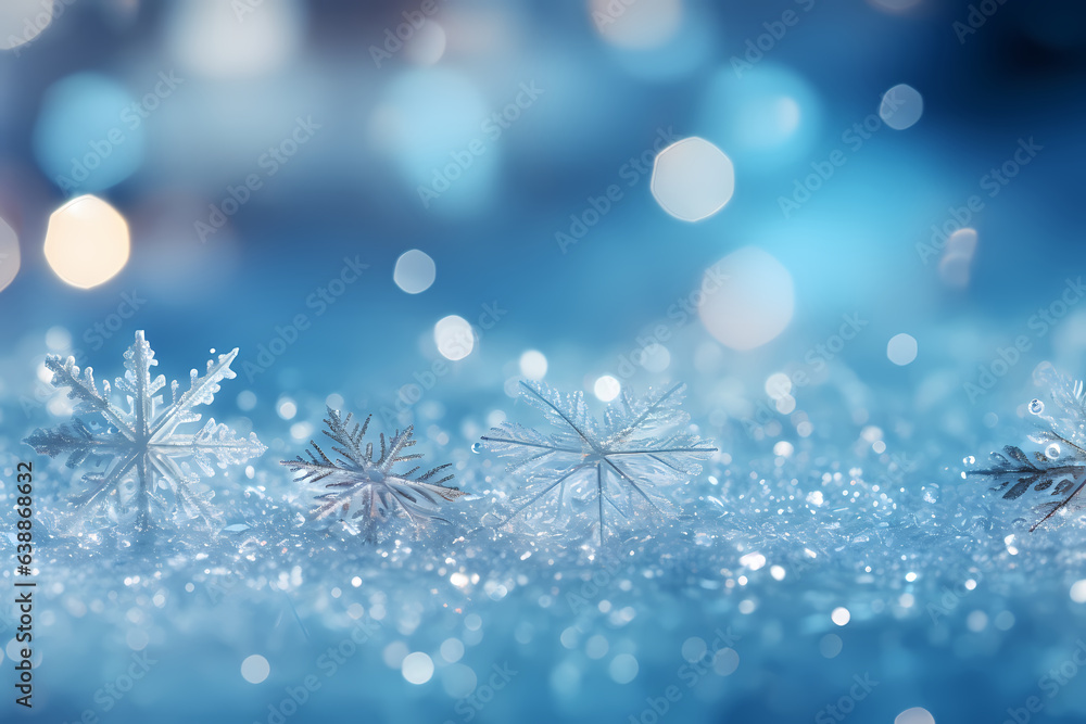 Christmas background with snowflakes on a blue bokeh background AI Generative Christmas background with snowflakes on a blue bokeh background AI Generative