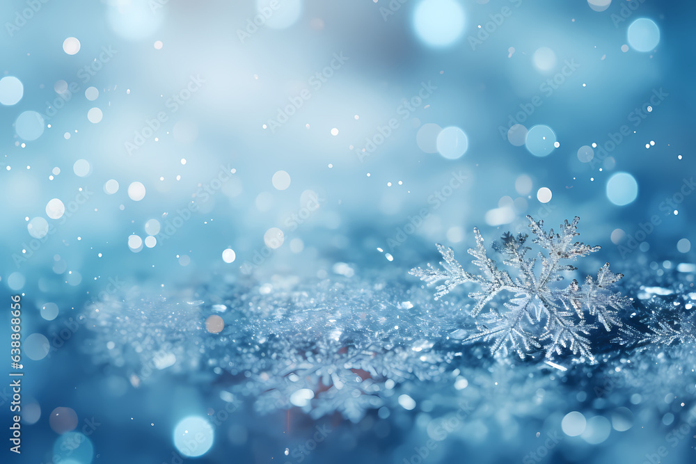 Christmas background with snowflakes on a blue bokeh background AI Generative