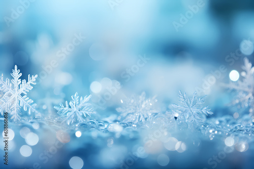 Christmas background with snowflakes on a blue bokeh background AI Generative © Thararat
