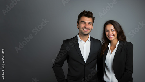 portrait of a business couple smiling in office smiling in office
