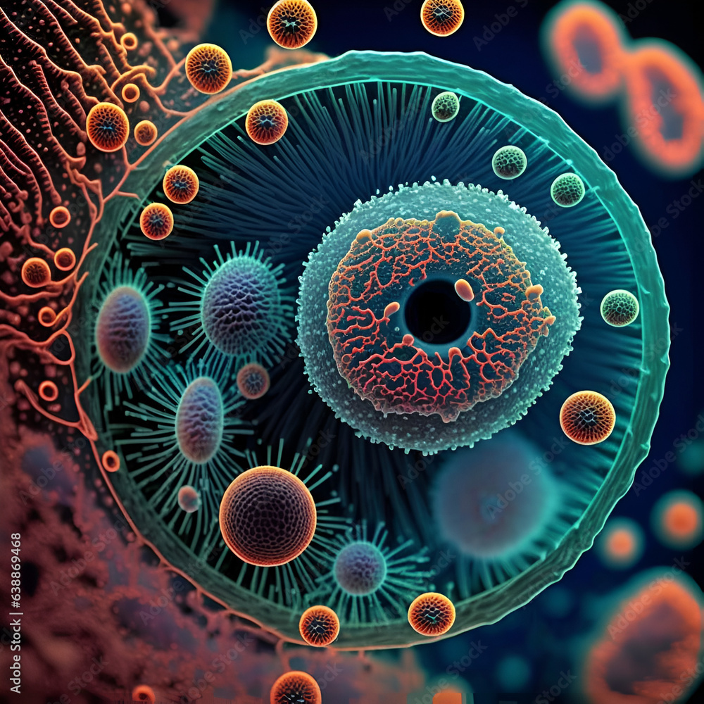 Fototapeta premium Microscopic close - up of bacteria and virus - generative AI