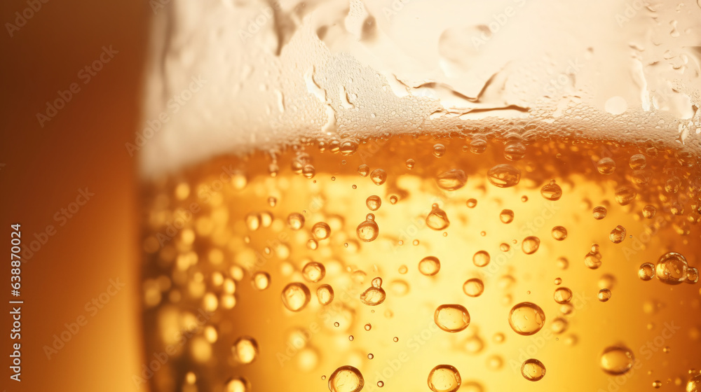 Pouring beer with bubble froth in glass, captured in a front view that features a wave curve shape. Close-up modern background of beer with bubbles in glass.

Generative AI