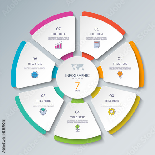 Vector infographic circle. Cycle diagram with 7 steps. Round chart that can be used for report, business analytics, data visualization and presentation. photo